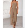 ZESICA Women’s 2026 Summer 2 Piece Vacation Outfits Strapless Crop Tube Tops and Wide Leg Pants Travel Matching Sets(Khaki)