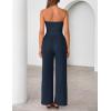 ZESICA Women’s 2026 Summer 2 Piece Vacation Outfits Strapless Crop Tube Tops and Wide Leg Pants Travel Matching Sets(Navy)