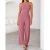 ZESICA Women’s 2026 Summer 2 Piece Vacation Outfits Strapless Crop Tube Tops and Wide Leg Pants Travel Matching Sets(Pink)