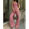 ZESICA Women’s 2026 Summer 2 Piece Vacation Outfits Strapless Crop Tube Tops and Wide Leg Pants Travel Matching Sets(Pink)