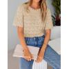 ZESICA Women’s Crochet Short Sleeve Sweaters 2026 Summer Casual Crewneck Hollow Out Tops Beach Vacation Shirts Outfits(Apricot)