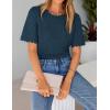 ZESICA Women’s Crochet Short Sleeve Sweaters 2026 Summer Casual Crewneck Hollow Out Tops Beach Vacation Shirts Outfits(Darkblue)