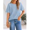 ZESICA Women’s Crochet Short Sleeve Sweaters 2026 Summer Casual Crewneck Hollow Out Tops Beach Vacation Shirts Outfits(Lightblue)