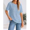 ZESICA Women’s Crochet Short Sleeve Sweaters 2026 Summer Casual Crewneck Hollow Out Tops Beach Vacation Shirts Outfits(Lightblue)