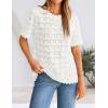 ZESICA Women’s Crochet Short Sleeve Sweaters 2026 Summer Casual Crewneck Hollow Out Tops Beach Vacation Shirts Outfits(White)