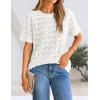 ZESICA Women’s Crochet Short Sleeve Sweaters 2026 Summer Casual Crewneck Hollow Out Tops Beach Vacation Shirts Outfits(White)