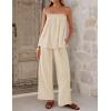 ZESICA Women’s Summer 2 Piece Sets 2026 Spring Casual Strapless Tube Top Wide Leg Pants Ruffle Beach Vacation Outfits(Apricot)