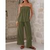 ZESICA Women’s Summer 2 Piece Sets 2026 Spring Casual Strapless Tube Top Wide Leg Pants Ruffle Beach Vacation Outfits(Armygreen)