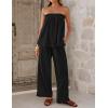 ZESICA Women’s Summer 2 Piece Sets 2026 Spring Casual Strapless Tube Top Wide Leg Pants Ruffle Beach Vacation Outfits(Black)