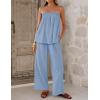 ZESICA Women’s Summer 2 Piece Sets 2026 Spring Casual Strapless Tube Top Wide Leg Pants Ruffle Beach Vacation Outfits(Blue)