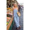 ZESICA Women’s Summer 2 Piece Sets 2026 Spring Casual Strapless Tube Top Wide Leg Pants Ruffle Beach Vacation Outfits(Blue)