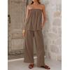 ZESICA Women’s Summer 2 Piece Sets 2026 Spring Casual Strapless Tube Top Wide Leg Pants Ruffle Beach Vacation Outfits(Khaki)