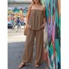 ZESICA Women’s Summer 2 Piece Sets 2026 Spring Casual Strapless Tube Top Wide Leg Pants Ruffle Beach Vacation Outfits(Khaki)
