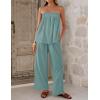 ZESICA Women’s Summer 2 Piece Sets 2026 Spring Casual Strapless Tube Top Wide Leg Pants Ruffle Beach Vacation Outfits(Sage)