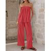 ZESICA Women’s Summer 2 Piece Sets 2026 Spring Casual Strapless Tube Top Wide Leg Pants Ruffle Beach Vacation Outfits(Watermelonred)