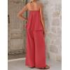 ZESICA Women’s Summer 2 Piece Sets 2026 Spring Casual Strapless Tube Top Wide Leg Pants Ruffle Beach Vacation Outfits(Watermelonred)