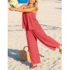 ZESICA Women’s Summer 2 Piece Sets 2026 Spring Casual Strapless Tube Top Wide Leg Pants Ruffle Beach Vacation Outfits(Watermelonred)