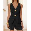ZESICA Women’s Summer Casual 2 Piece Short Sets 2026 Button Suit Vest Tops Shorts Dressy Business Work Outfits(Black)