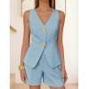 ZESICA Women’s Summer Casual 2 Piece Short Sets 2026 Button Suit Vest Tops Shorts Dressy Business Work Outfits(Blue)
