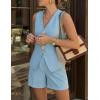 ZESICA Women’s Summer Casual 2 Piece Short Sets 2026 Button Suit Vest Tops Shorts Dressy Business Work Outfits(Blue)