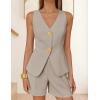 ZESICA Women’s Summer Casual 2 Piece Short Sets 2026 Button Suit Vest Tops Shorts Dressy Business Work Outfits(Khaki)