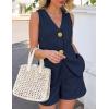 ZESICA Women’s Summer Casual 2 Piece Short Sets 2026 Button Suit Vest Tops Shorts Dressy Business Work Outfits(Navy)