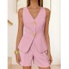 ZESICA Women’s Summer Casual 2 Piece Short Sets 2026 Button Suit Vest Tops Shorts Dressy Business Work Outfits(Pink)