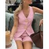 ZESICA Women’s Summer Casual 2 Piece Short Sets 2026 Button Suit Vest Tops Shorts Dressy Business Work Outfits(Pink)