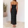 ZESICA Women’s 2026 Summer Floral Strapless Maxi Dress Bodycon Tube Side Slit Mesh Wedding Guest Cocktail Party Long Dresses(Black)