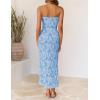 ZESICA Women’s 2026 Summer Floral Strapless Maxi Dress Bodycon Tube Side Slit Mesh Wedding Guest Cocktail Party Long Dresses(Blue)