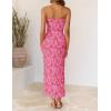 ZESICA Women’s 2026 Summer Floral Strapless Maxi Dress Bodycon Tube Side Slit Mesh Wedding Guest Cocktail Party Long Dresses(Hot Pink)