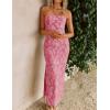 ZESICA Women’s 2026 Summer Floral Strapless Maxi Dress Bodycon Tube Side Slit Mesh Wedding Guest Cocktail Party Long Dresses(Pink)