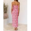 ZESICA Women’s 2026 Summer Floral Strapless Maxi Dress Bodycon Tube Side Slit Mesh Wedding Guest Cocktail Party Long Dresses(Pink)