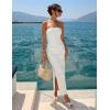 ZESICA Women’s 2026 Summer Floral Strapless Maxi Dress Bodycon Tube Side Slit Mesh Wedding Guest Cocktail Party Long Dresses(White)
