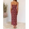 ZESICA Women’s 2026 Summer Floral Strapless Maxi Dress Bodycon Tube Side Slit Mesh Wedding Guest Cocktail Party Long Dresses(Wine Red)
