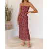 ZESICA Women’s 2026 Summer Floral Strapless Maxi Dress Bodycon Tube Side Slit Mesh Wedding Guest Cocktail Party Long Dresses(Wine Red)