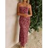 ZESICA Women’s 2026 Summer Floral Strapless Maxi Dress Bodycon Tube Side Slit Mesh Wedding Guest Cocktail Party Long Dresses(Wine Red)