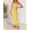 ZESICA Women’s 2026 Summer Floral Strapless Maxi Dress Bodycon Tube Side Slit Mesh Wedding Guest Cocktail Party Long Dresses(Yellow)