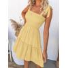 ZESICA Women’s 2026 Summer Spaghetti Strap Sleeveless Square Neck Ruffle A Line Swing Mini Dress(Light Yellow)