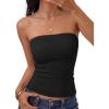 ZESICA Womens Summer Strapless Tube Tops 2026 Bandeau Off Shoulder Knit Top Slim Fit Crop Ruched Beach Vacation Outfits(Black)
