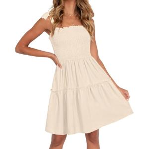 ZESICA Women’s 2026 Summer Spaghetti Strap Sleeveless Square Neck Ruffle A Line Swing Mini Dress(Apricot)