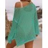 ZESICA Women’s 2026 Summer Crochet Hollow Out Long Sleeve Beach Bikini Swimsuit Mesh Cover Up Tunic Top(Peacock)