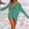 ZESICA Women’s 2026 Summer Crochet Hollow Out Long Sleeve Beach Bikini Swimsuit Mesh Cover Up Tunic Top(Peacock)
