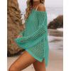 ZESICA Women’s 2026 Summer Crochet Hollow Out Long Sleeve Beach Bikini Swimsuit Mesh Cover Up Tunic Top(Peacock)