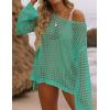 ZESICA Women’s 2026 Summer Crochet Hollow Out Long Sleeve Beach Bikini Swimsuit Mesh Cover Up Tunic Top(Peacock)