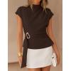 ZESICA Women’s 2026 Summer Cap Sleeve Blouse Mock Neck Business Casual Tops Spring Dressy Tunic Work Shirts(Brown)