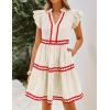 ZESICA Women’s Summer Casual Mini Dress 2026 V Neck Flutter Short Sleeve Striped Ruffle A Line Beach Vacation Dresses(Apricot)