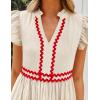 ZESICA Women’s Summer Casual Mini Dress 2026 V Neck Flutter Short Sleeve Striped Ruffle A Line Beach Vacation Dresses(Apricot)