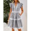 ZESICA Women’s Summer Casual Mini Dress 2026 V Neck Flutter Short Sleeve Striped Ruffle A Line Beach Vacation Dresses(Black)