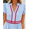 ZESICA Women’s Summer Casual Mini Dress 2026 V Neck Flutter Short Sleeve Striped Ruffle A Line Beach Vacation Dresses(Blue)